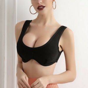 Black bandage bodycon crop bra tank molded top L